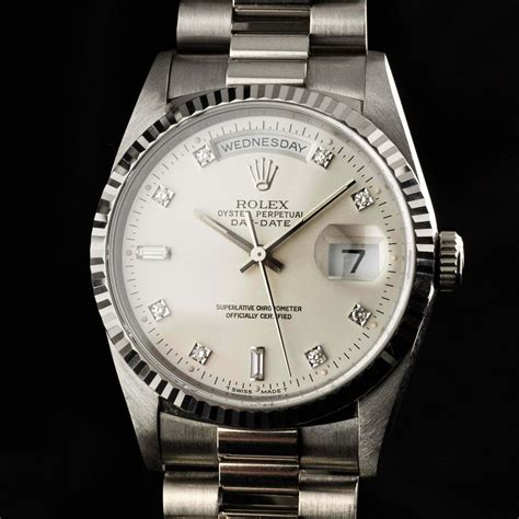 rolex white day date|rolex white gold watch.